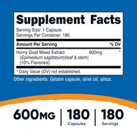 Thumbnail for Nutricost Horny Goat Weed Extract (Epimedium) - 180 Capsules, 180 Servings, 600mg Per Capsule