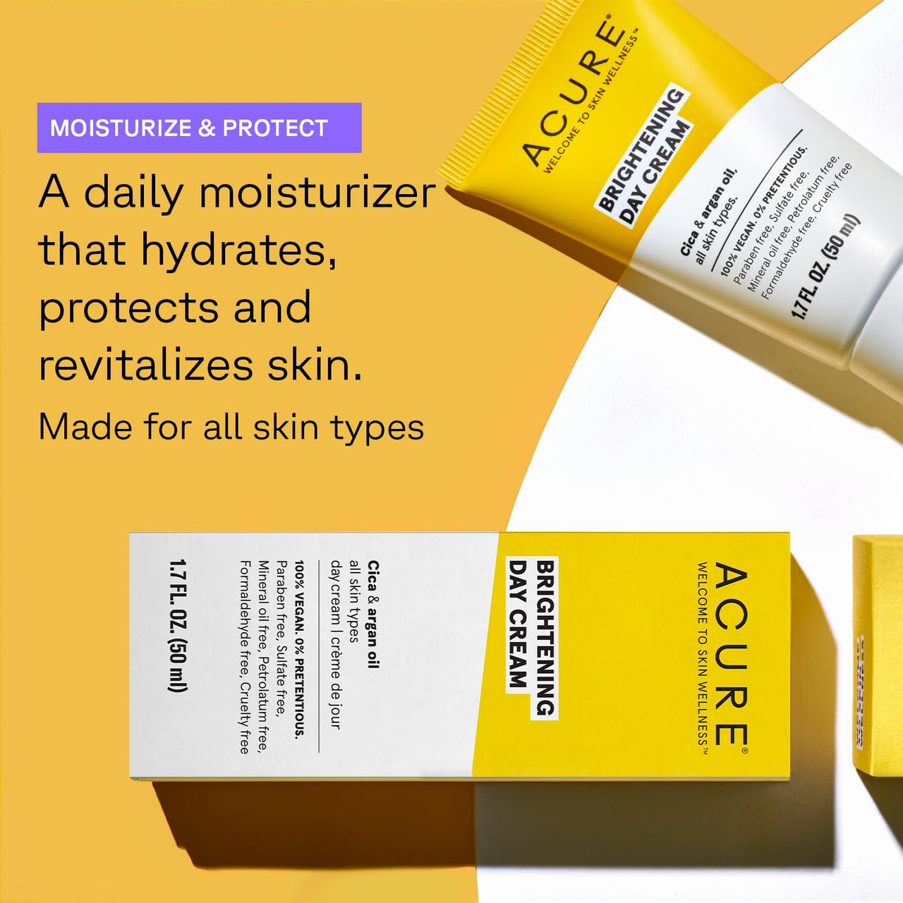 Acure Brightening Day Cream - Radiant Skin Day Cream with Cica & Argan Oil - Moisturizes, Evens Tone - 100% Vegan Formula - All Skin Types - Soothing & Nourishing Ingredients - 1.7 Fl Oz