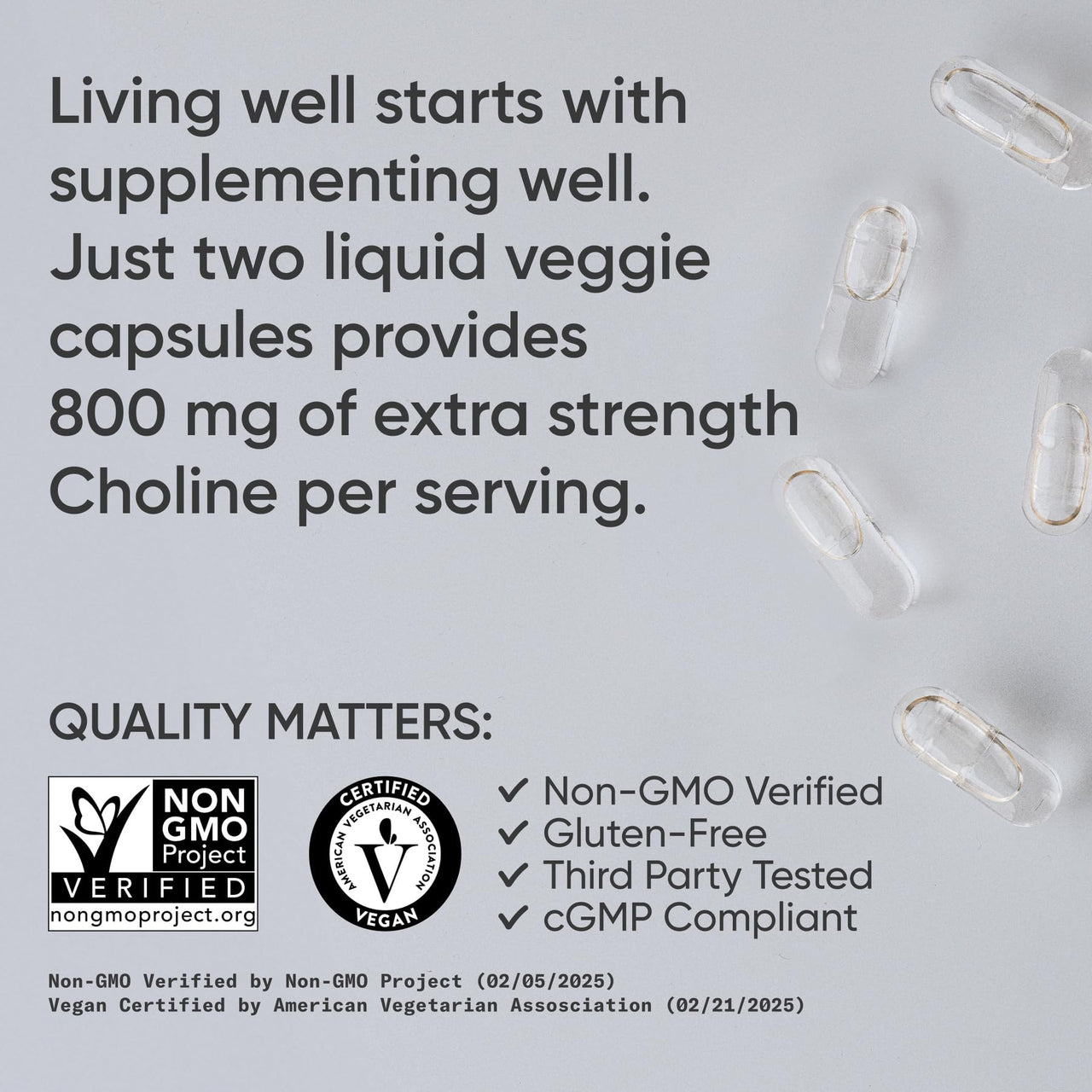 Sports Research ® Extra Strength Choline 800 mg - Essential Nutrient Featuring VitaCholine ® for Focus Support - Vegan Certified • Non-GMO • Gluten Free - 60 Liquid Capsules