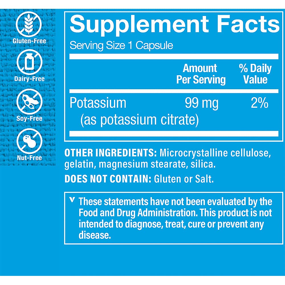 The Vitamin Shoppe Potassium 99MG - Heart Health, Blood Pressure & Electrolyte Balance Support, Essential Mineral (100 Capsules)