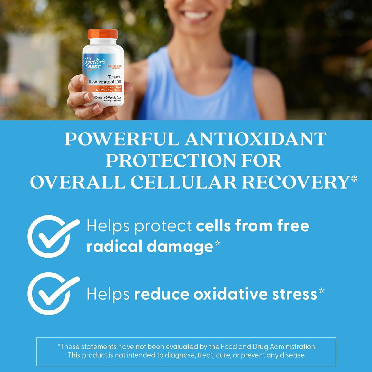 Doctors Best Trans-Resveratrol 100, Resveratrol with Red Wine Polyphenol (ResVinol), Non-GMO, Gluten Free, Soy Free, Vegan 60 Veggie Caps