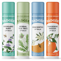 Thumbnail for Badger Classic Organic Lip Balm Set - Green Box, Long Lasting Lip Moisturizer Gift Set, Light Silky Texture, All Natural Lip Balm Variety Pack Lip-Set (Unscented, Tea Tree, Mint & Tangerine), 4 pack