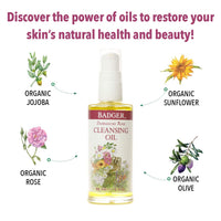 Thumbnail for Badger Rose Face Cleansing Oil, Organic Facial Cleanser & Makeup Remover, Non-Greasy Moisturizing Skin Balancing Gentle Face Cleanser w/Pure Rose Oil, 2 fl oz Glass Bottle