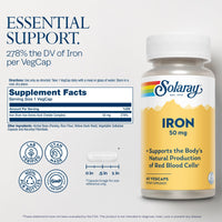 Thumbnail for SOLARAY Iron Capsules 50mg - Iron Supplement for Women and Men w/Parsley and Yellow Dock Root, Supports Body's Natural Production of Red Blood Cells, 60-Day Guarantee, 60 Servings