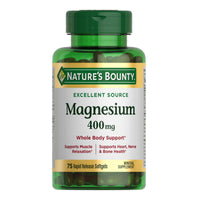 Thumbnail for Nature's Bounty Magnesium 400 mg Softgel, Whole Body Support, Magnesium Supplements for Men and Women, Heart, Nerve & Bone Health, 75 Softgels (Pack of 1)