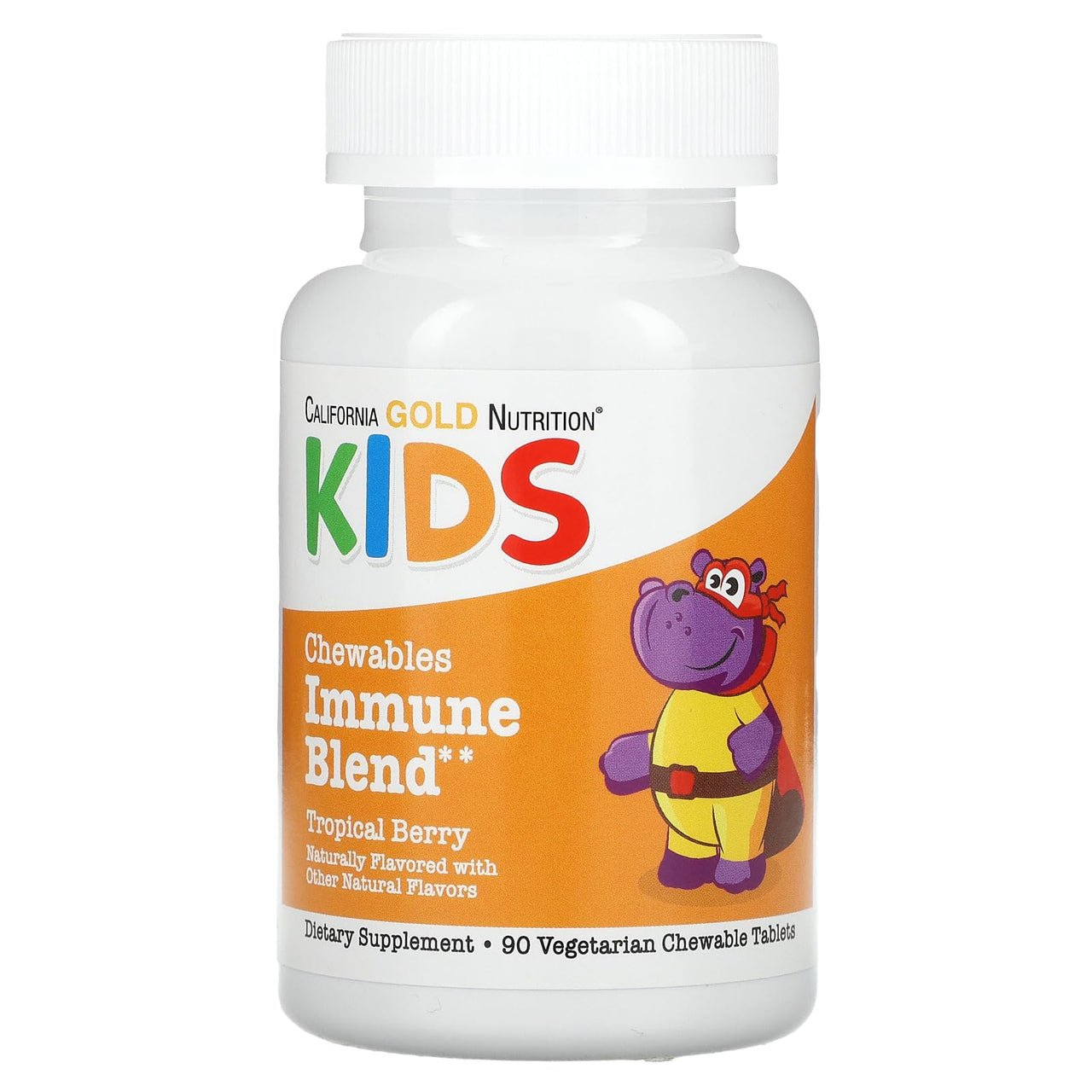 California Gold Nutrition Chewable Immune Blend with Vitamin A, Vitamin C, Vitamin E, and Zinc for Children, Natural Tropical Berry, 90 Vegetarian Tablets