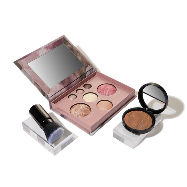 LAURA GELLER NEW YORK Baked Starter Kit - Best of the Best Full Face Palette + Baked Balance-n-Brighten Powder Foundation + Retractable Angled Kabuki Brush Set (09 Toffee)