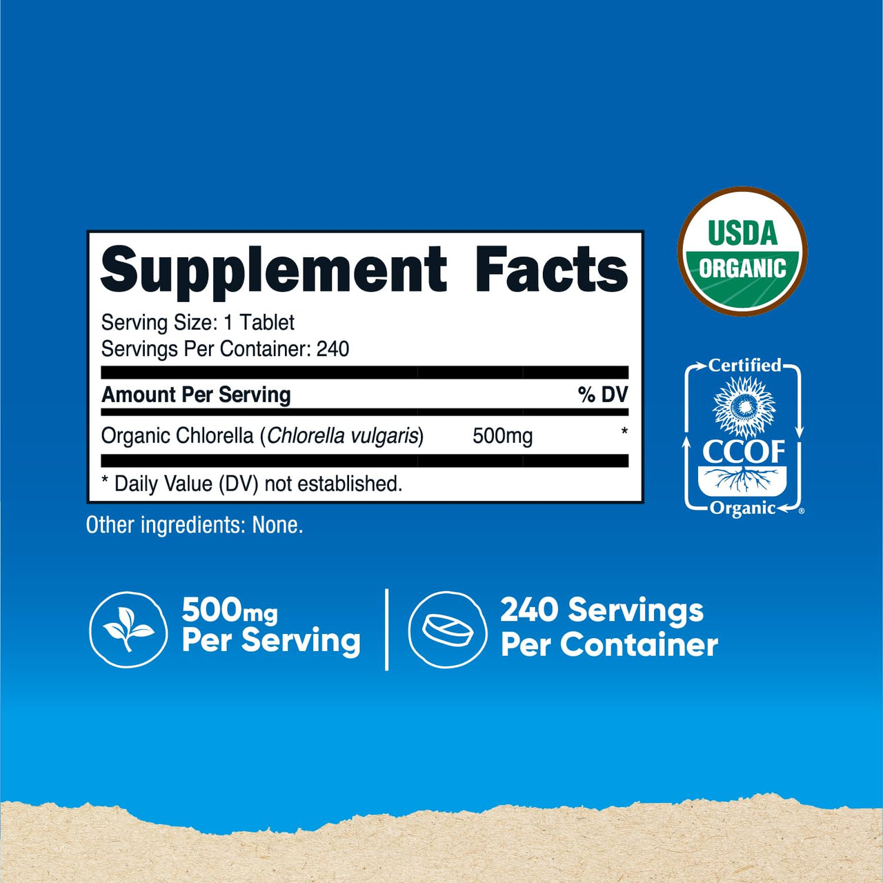 Nutricost Organic Chlorella 500mg, 240 Tablets - Gluten Free, Non-GMO