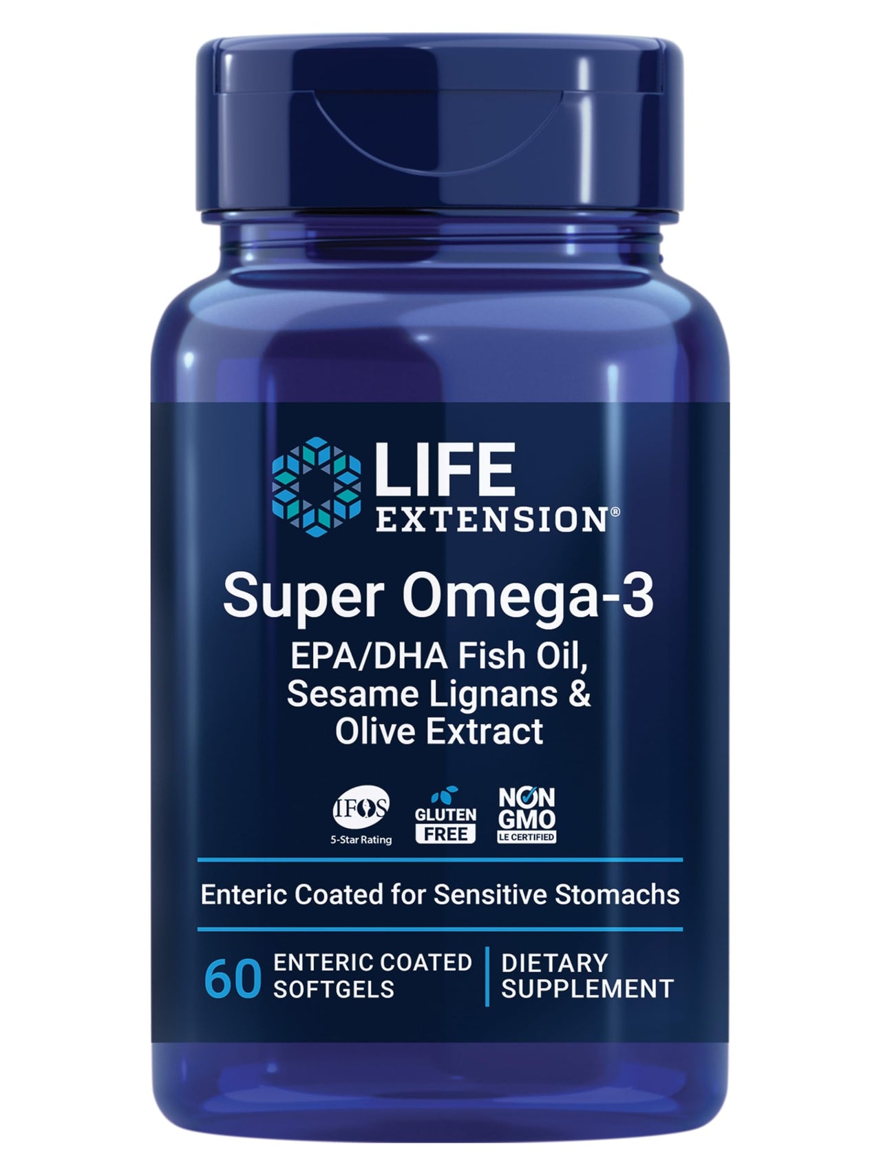 Life Extension Super Omega-3 EPA/DHA Fish Oil, Sesame Lignans & Olive Extract – Heart Health, Brain Health, Inflammation Health Support, Gluten-Free, Enteric-Coated, Non-GMO, 60 Softgels