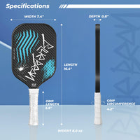 Thumbnail for Pickleball Paddles,USAPA,Carbon Fiber Pickleball Paddle with 16MM Polymer Honeycomb Core Provides Lighter Weight&Higher Grit&Spin,Engineered for Professional Players,BlueBean (Light Blue)