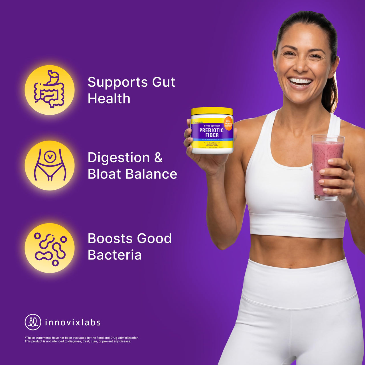 InnovixLabs Prebiotic Fiber Powder for Gut & Digestive Health, High Fiber Supplement for Women and Men with Chicory Root, FOS, Acacia, Inulin, Soluble & Insoluble Fiber, No Added Sugar, 30-Day Supply