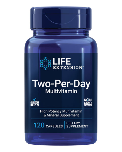 Life Extension Two-Per-Day Multivitamin, Vitamins B, C, D, zinc, Packed with Over 25 Vitamins, Minerals & extracts, Two-Month Supply, Non-GMO, Gluten-Free, 120 Capsules