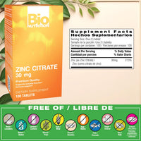 Thumbnail for Bio Nutrition Zinc Citrate, 30 mg, 100 Tablets