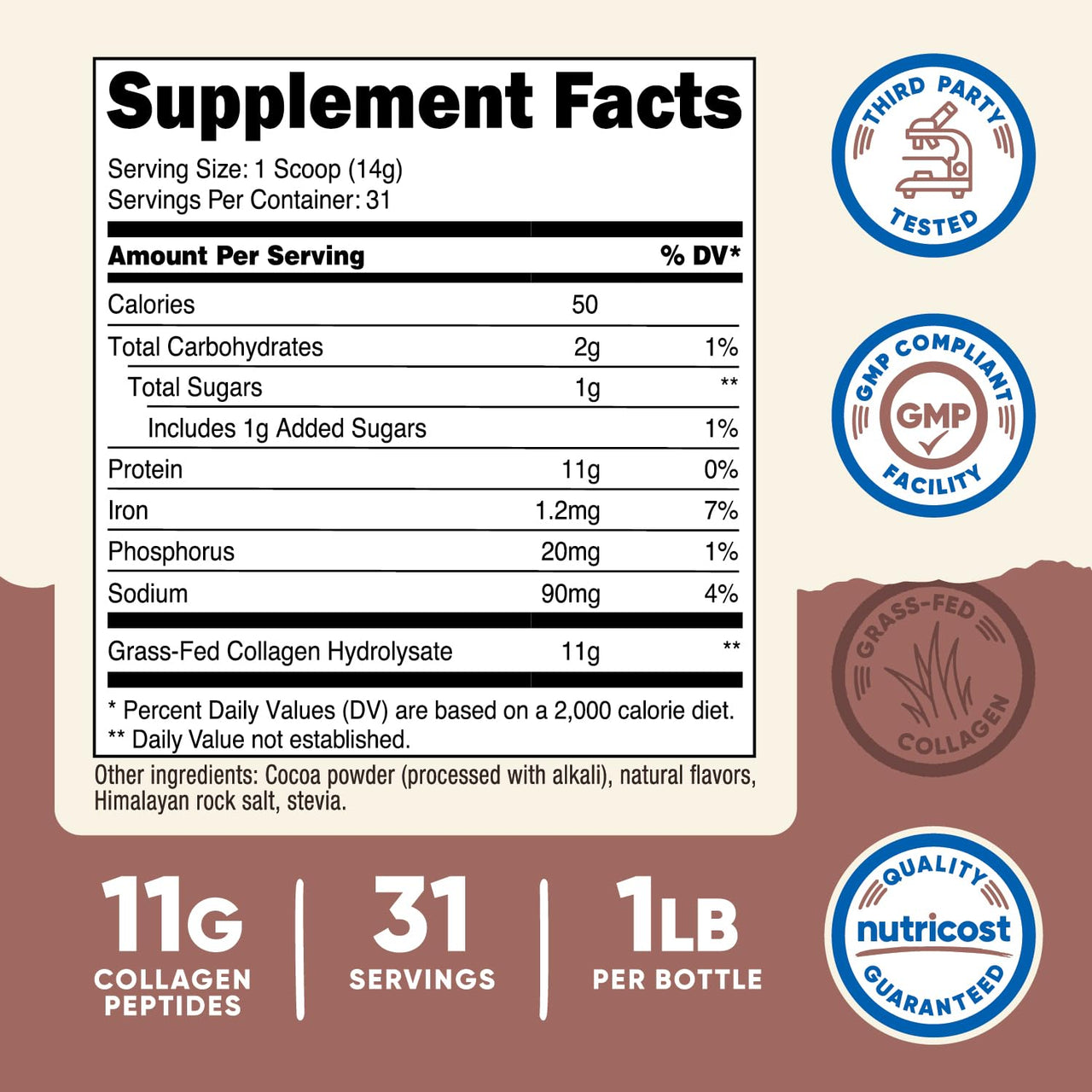 Nutricost Collagen Peptides Powder 1LB (454 G) (Chocolate) - Grass Fed Bovine Collagen Hydrolysate