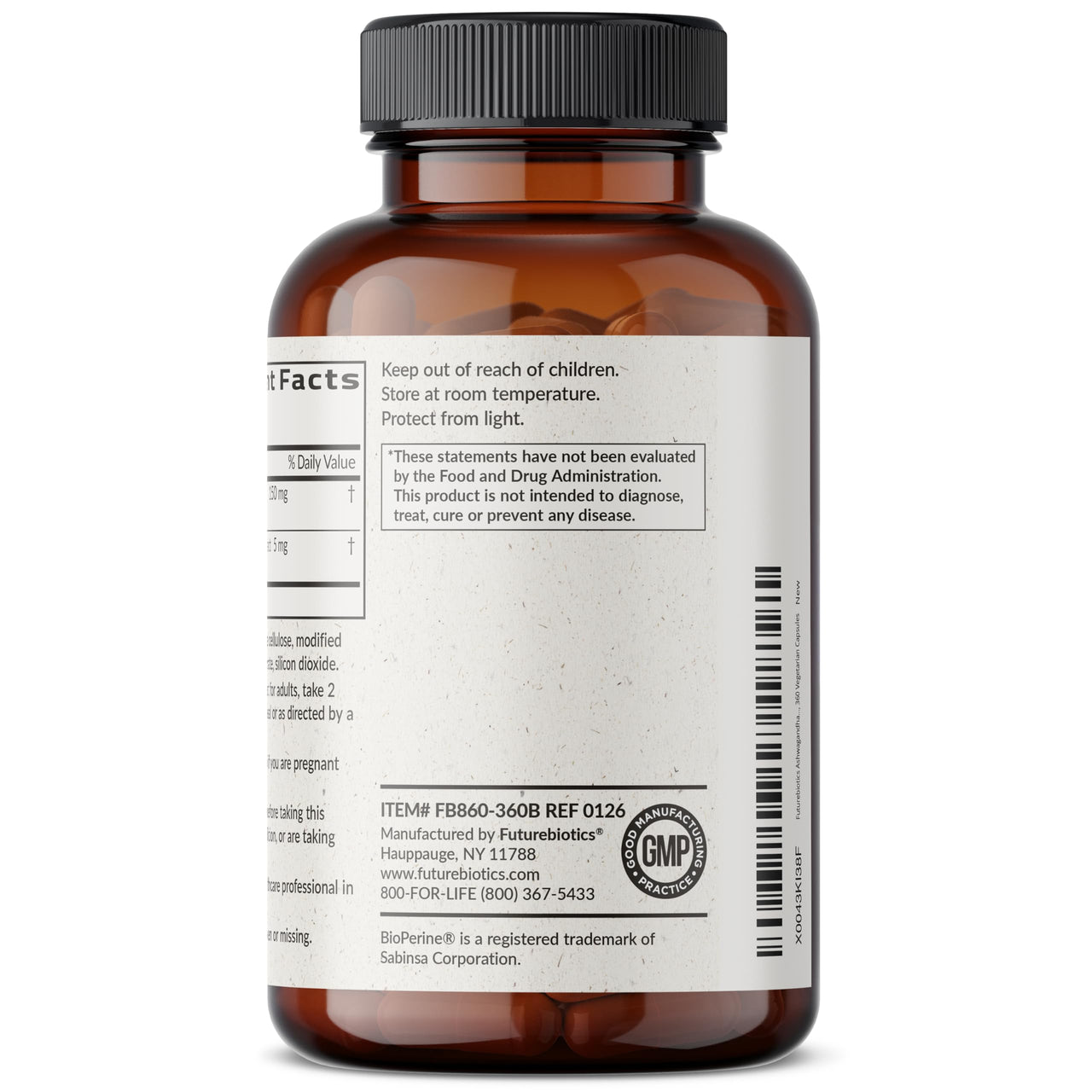 Futurebiotics Ashwagandha Extra Strength Stress & Mood Support with BioPerine - Non GMO Formula, 360 Vegetarian Capsules