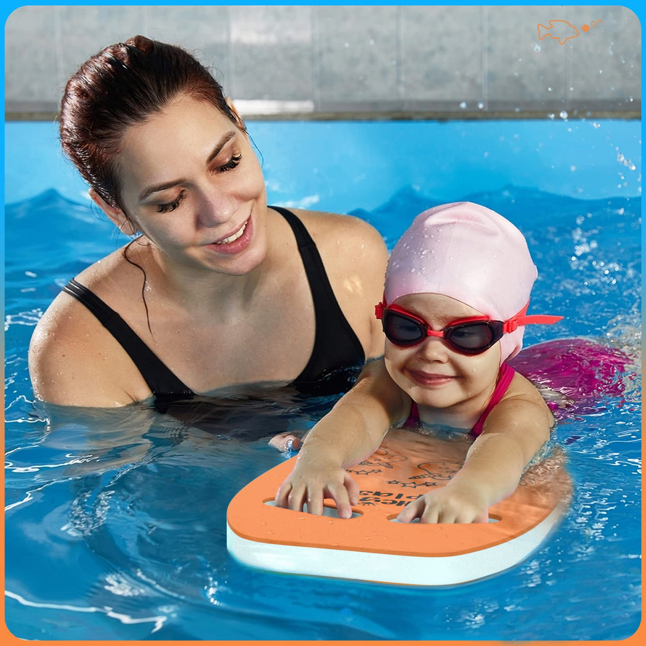 HeySplash Swim Kickboard for Kids, Swimming Training Kickboard, Cute Pattern Swim Training Aid for Children, Pool Exercise Equipments for Beginning Swimmers Safety Swim Board Auxiliary, Orange