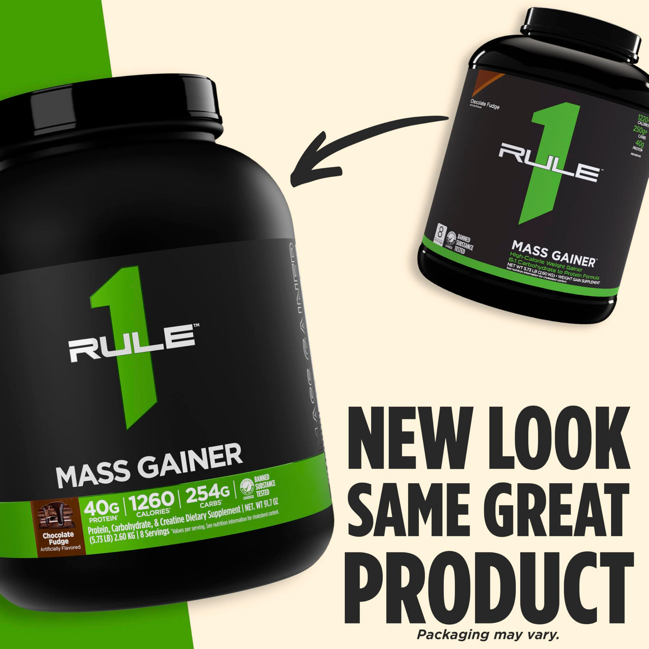 Rule 1 Proteins Mass Gainer - High-Calorie Weight Gain Formula with 1,220+ Calories, 250g+ Complex Carb Blend, 40g All-Whey Protein Per Serving (8 Servings, Chocolate Fudge)