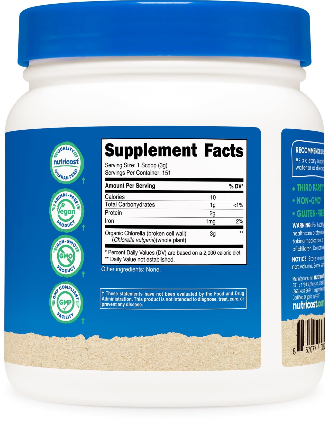 Nutricost Organic Chlorella Powder 16oz (1LB) - 3g Per Serving