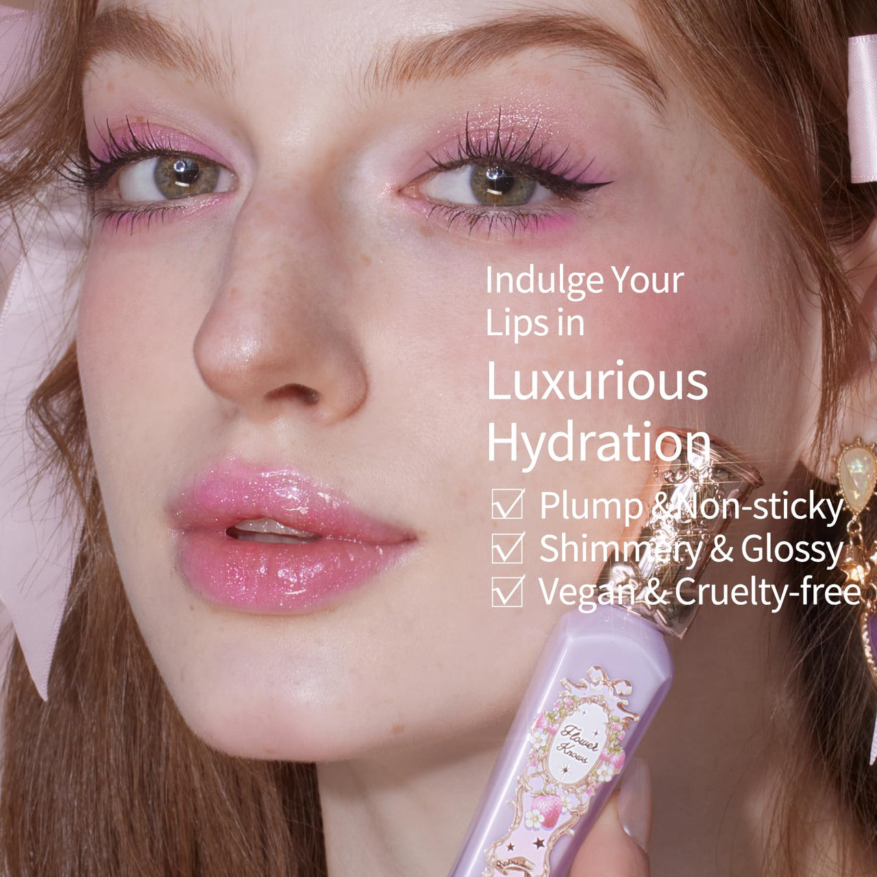 Flower Knows Violet Strawberry Rococo Glowy Lip Gloss,Moisturizing Shimmery Transparent Pink Plumping Lip Oil,Hydrating Lip Tint for Girls&Women,Vegan & Cruelty-Free,0.12 Fl Oz(G03 Berry Bomb)