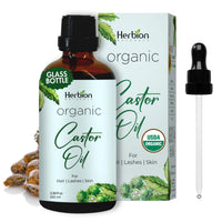 Thumbnail for HERBION Naturals Organic Castor Oil USDA Certified, 100% Pure, Cold Pressed, Hexane-Free. Moisturizer & Hair Treatment. Glass Bottle w/Dropper, 3.38 Fl Oz