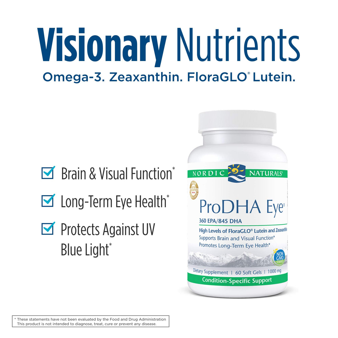 Nordic Naturals ProDHA Eye - Fish Oil, 360 mg EPA, 845 mg DHA, 20 mg FloraGLO Lutein, 4 mg Zeaxanthin, Support for Neurological Function and Long-Term Eye Health*, 60 Soft Gels