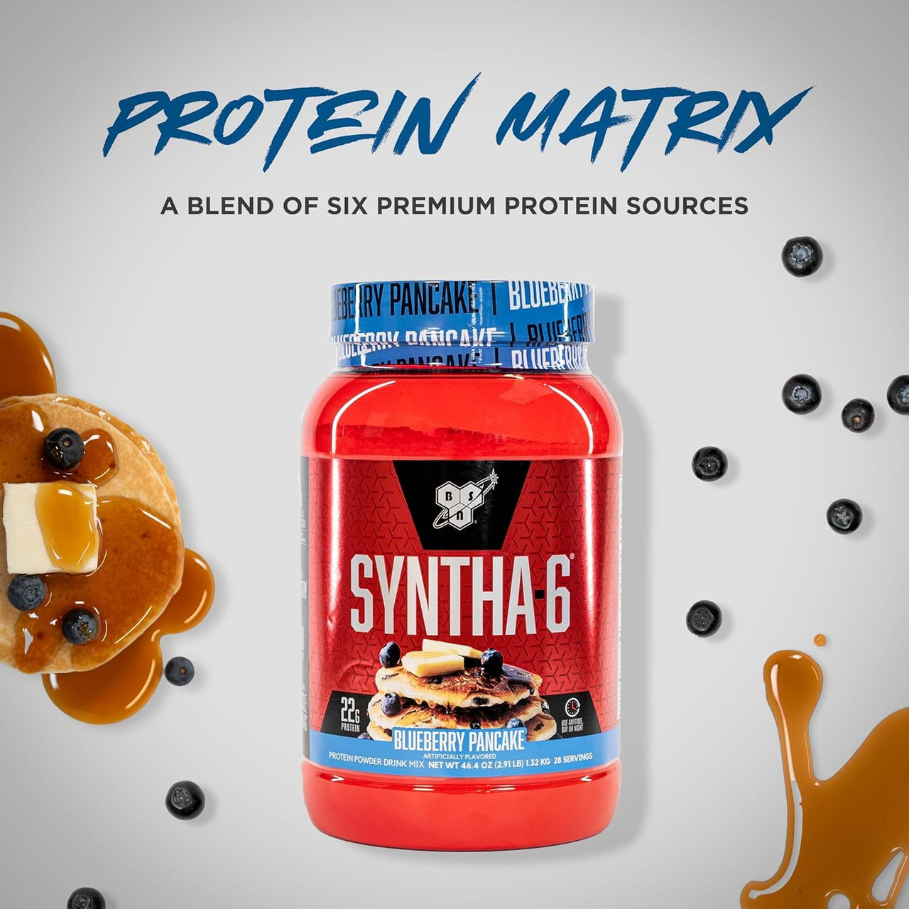 BSN Syntha-6®, Protein Powder Drink Mix, Blueberry Pancake, 2.91 lb (1.32 kg)