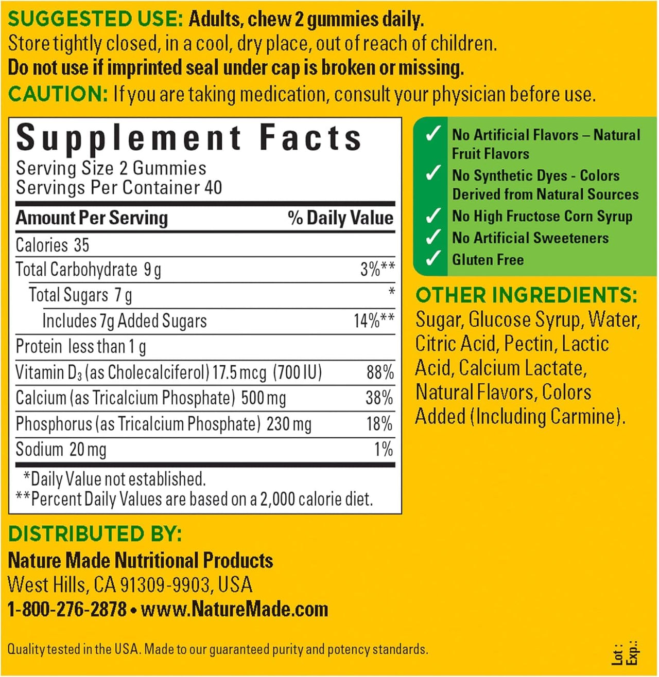 Nature Made Calcium Adult Gummies, 80 Count (Pack of 3)