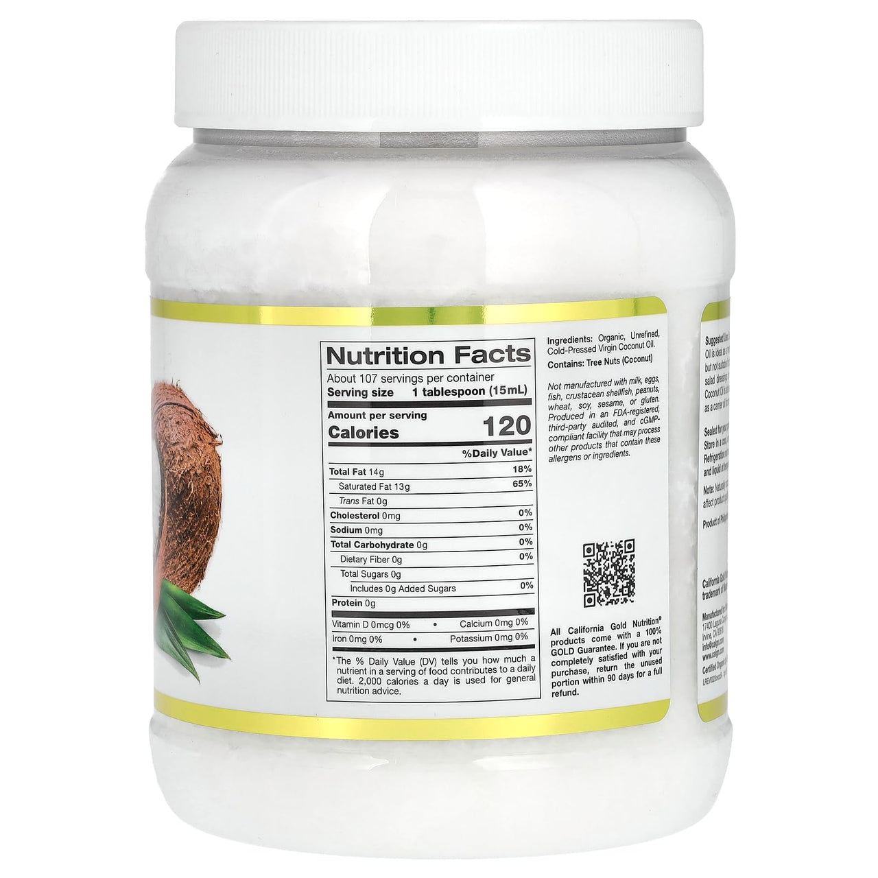 Organic Coconut Oil, Extra Virgin, Unrefined, Certified USDA Organic, Cold-Pressed, Non-GMO, Hexane and Pesticide free, 54 fl oz (1.6 L)