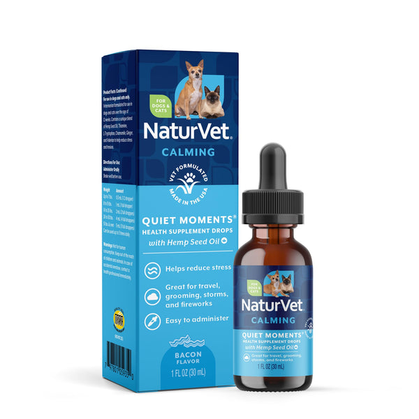 NaturVet – Hemp Quiet Moments Calming Drops – Enhanced with Hemp Seed Oil, L-Tryptophan & Ginger – Helps Reduce Stress & Promote Relaxation – for Dogs & Cats