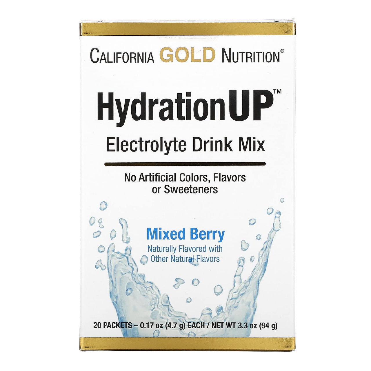 California Gold Nutrition HydrationUP, Electrolyte Drink Mix, Mixed Berry, 20 Packets, 0.17 oz (4.7 g) Each