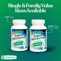 Thumbnail for De La Cruz Pure Sodium Bicarbonate - USP Grade Bicarbonate of Soda – 100% Pure Baking Soda – Aluminum Free Antacid Powder for Heartburn & Indigestion - Packed in USA, 4 OZ.
