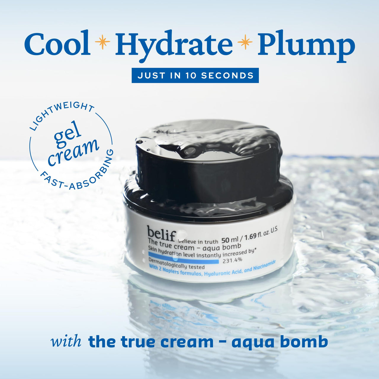 belif Aqua Bomb – Daily Niacinamide Hydrating Moisturizer, Lightweight Plumping Facial Cream with Hyaluronic Acid & Squalane, Cooling Effect, Anti-Aging Korean Skincare, 0.84 fl oz (25ml)