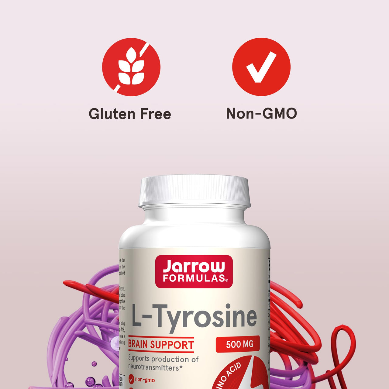 Jarrow Formulas® L-Tyrosine 500 mg, Dietary Supplement, Amino Acid Supplement for Brain Health Support, 100 Capsules, 100 Day Supply