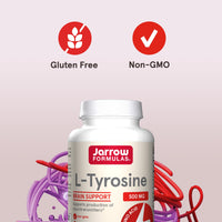 Thumbnail for Jarrow Formulas® L-Tyrosine 500 mg, Dietary Supplement, Amino Acid Supplement for Brain Health Support, 100 Capsules, 100 Day Supply