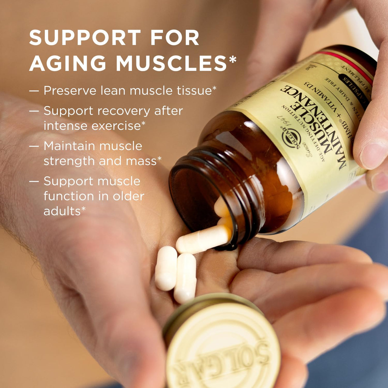 Solgar Muscle Maintenance Vitamin and Mineral Supplement, Support Muscle Mass with HMB and Vitamin D Supplement, Age-Defying Nutrition for Men and Women, Gluten Free, 20 Servings