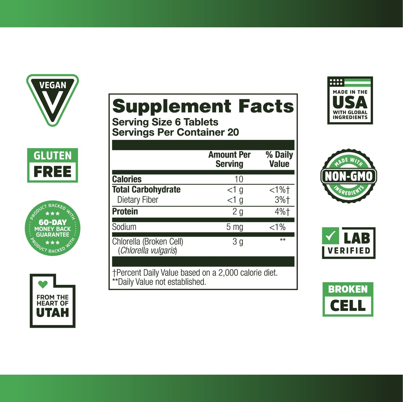Zhou Chlorella Tablets - Chlorella Supplement, Chlorophyll Vitamins, Pure Green Algae Superfood, Nutrient Rich Super Food Pills, Broken Cell Wall - 120 Vegan Tablets