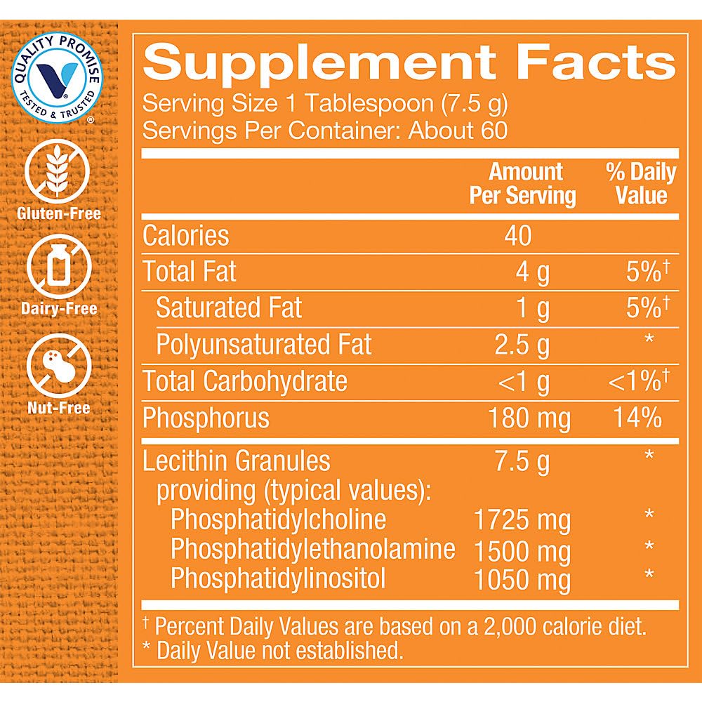 The Vitamin Shoppe Lecithin Granules - Brain Memory & Liver Support | Phosphatidylcholine Complex | 16 oz Powder | 100% Soy-Based