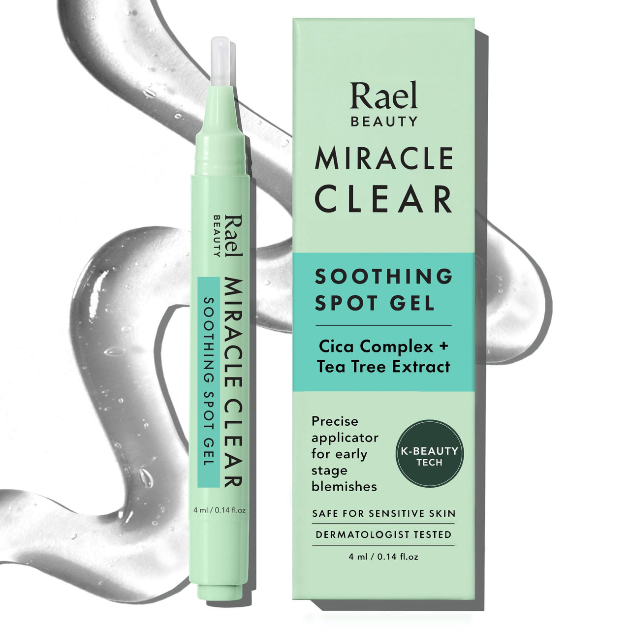 Rael Miracle Clear Spot Gel – Soothing Cream with Succinic Acid, Tea Tree, Calming Cica, Lightweight, Korean Skin Care (0.14 fl oz)