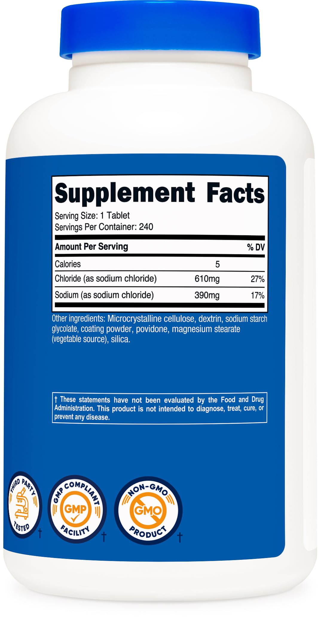Nutricost Sodium Chloride 1000mg, 240 Tablets - Salt Tablets, Non-GMO, Gluten Free