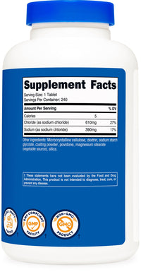 Thumbnail for Nutricost Sodium Chloride 1000mg, 240 Tablets - Salt Tablets, Non-GMO, Gluten Free