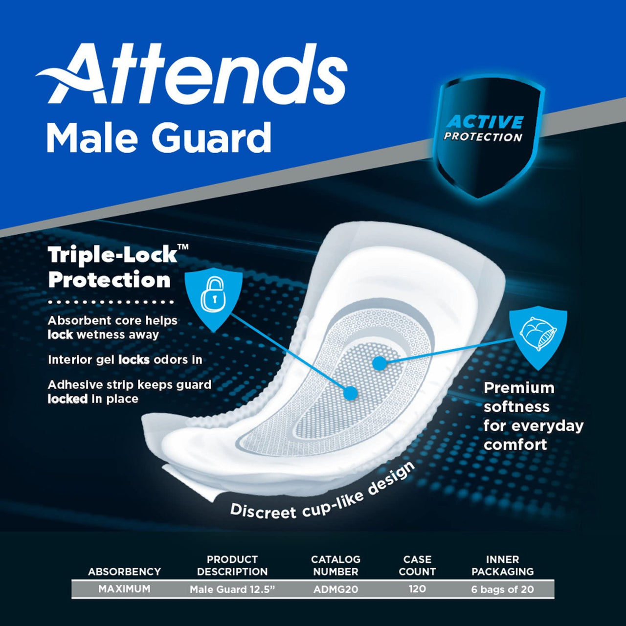 ADMG20 - Attends Discreet Men's Guards, 20 Count (x6)