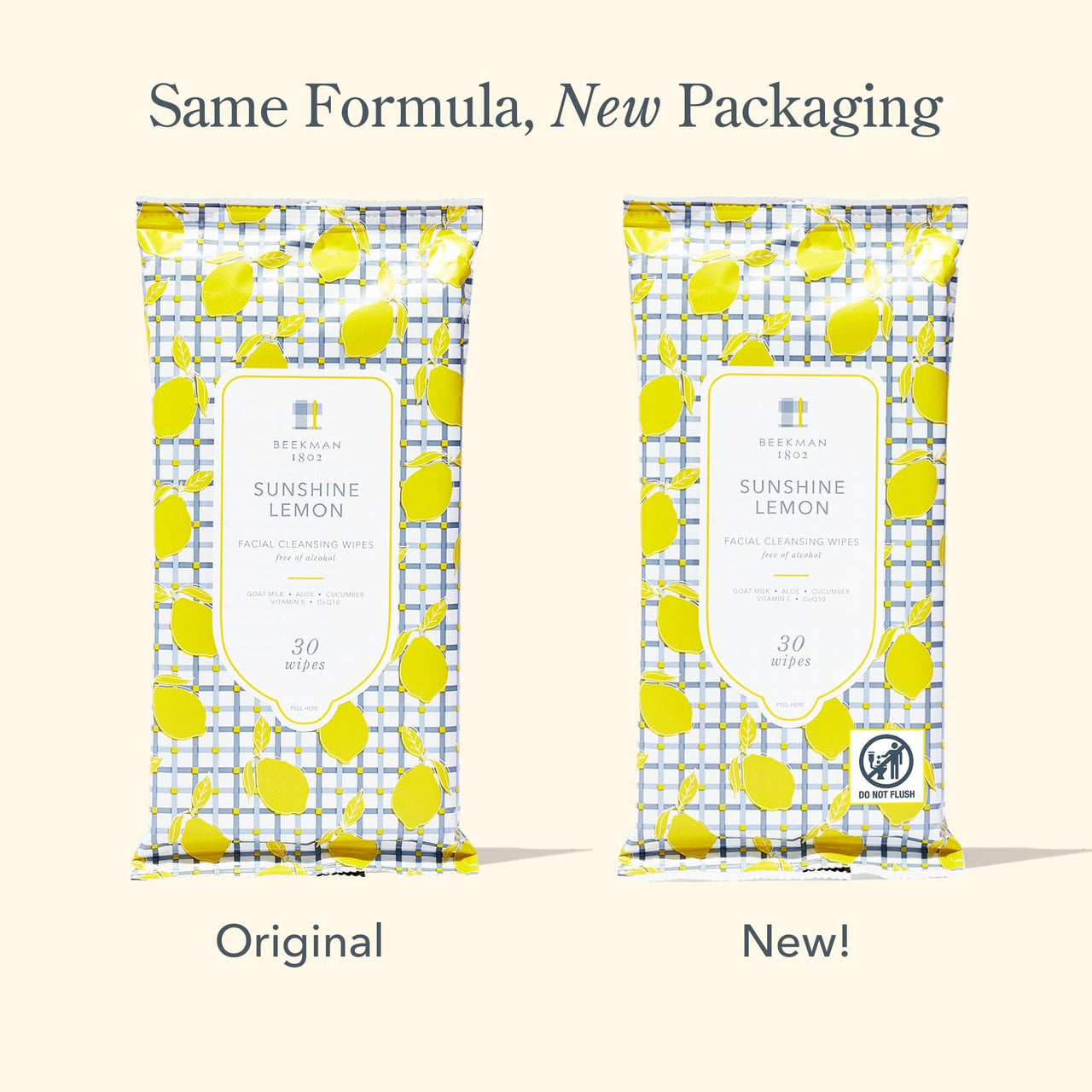 Beekman 1802 Face & Body Wipes, Sunshine Lemon Scented, 30 Count - Cleanses Dirt & Makeup, With Goat Milk, Aloe & Vitamin E - Alcohol Free, Biodegradable, Good for Sensitive Skin