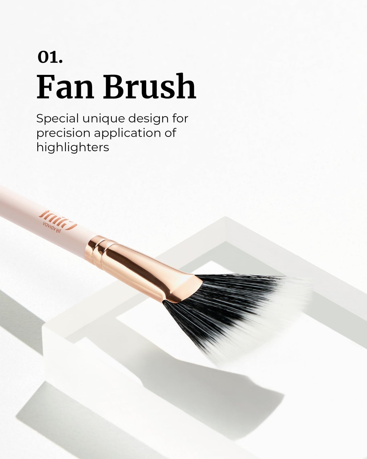 Glint Makeup Fan Brush - Professional Brush for Blush & Highlighter Makeup. Premium Soft Vegan Synthetic Makeup Brush for Precise Application and Blending.
