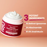Thumbnail for SeoulCeuticals 1% Korean Retinol Night Cream - 97.5% Snail Mucin + 2% Niacinamide Moisturizer for Face - Gentle K Beauty for Sensitive Skin 2oz