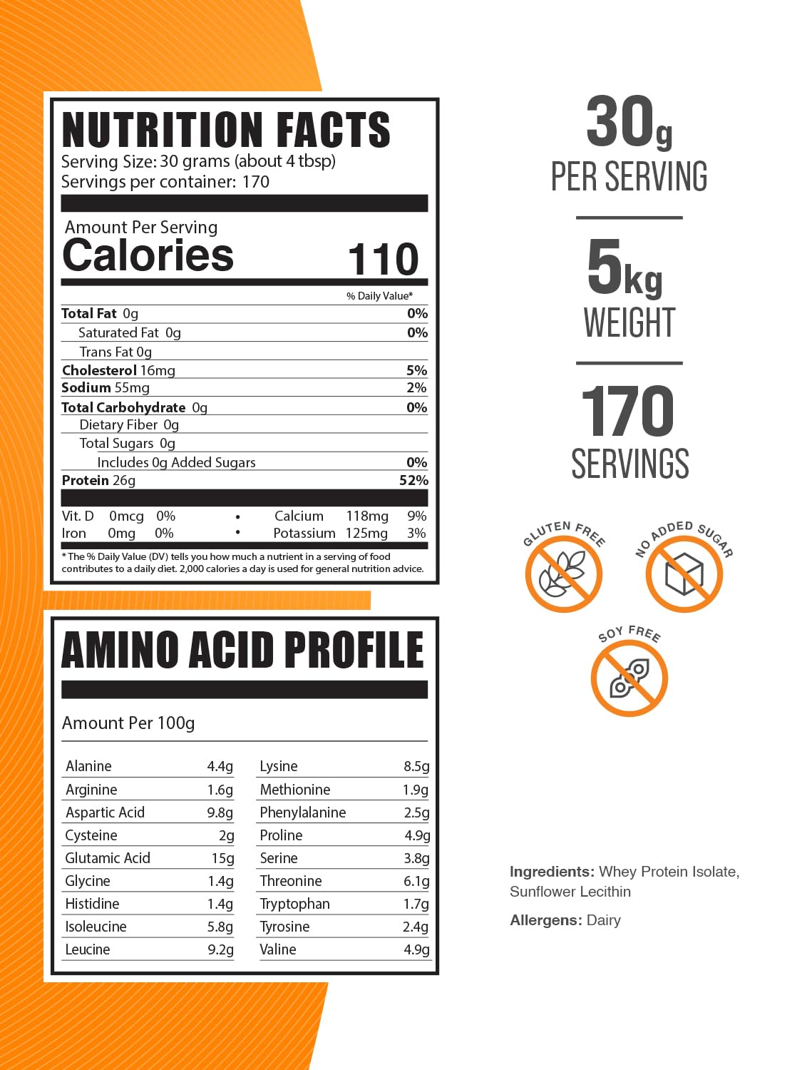 BulkSupplements.com Whey Protein Isolate Powder - Unflavored Protein Powder, Whey Isolate Protein Powder - Whey Protein Powder, Gluten Free, 30g per Serving, 5kg (11 lbs) (Pack of 5)