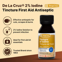Thumbnail for De La Cruz 2% Iodine First Aid Antiseptic, Made in USA 1 FL OZ (1 Bottle)