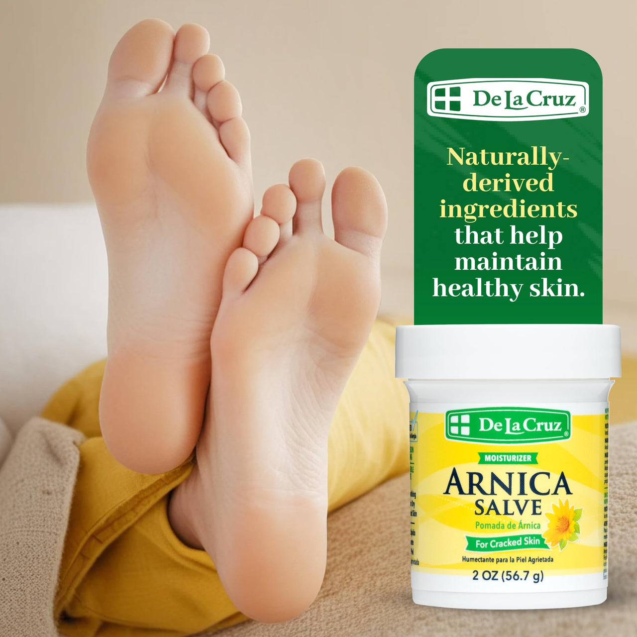 De La Cruz Arnica Salve - Foot Cream for Dry Cracked Heels and Feet - Moisturizing Hand Salve for Dried Hands - 24 Hour Moisture Foot Cream for Dry Cracked Feet and Rough Skin - (2 Ounces)