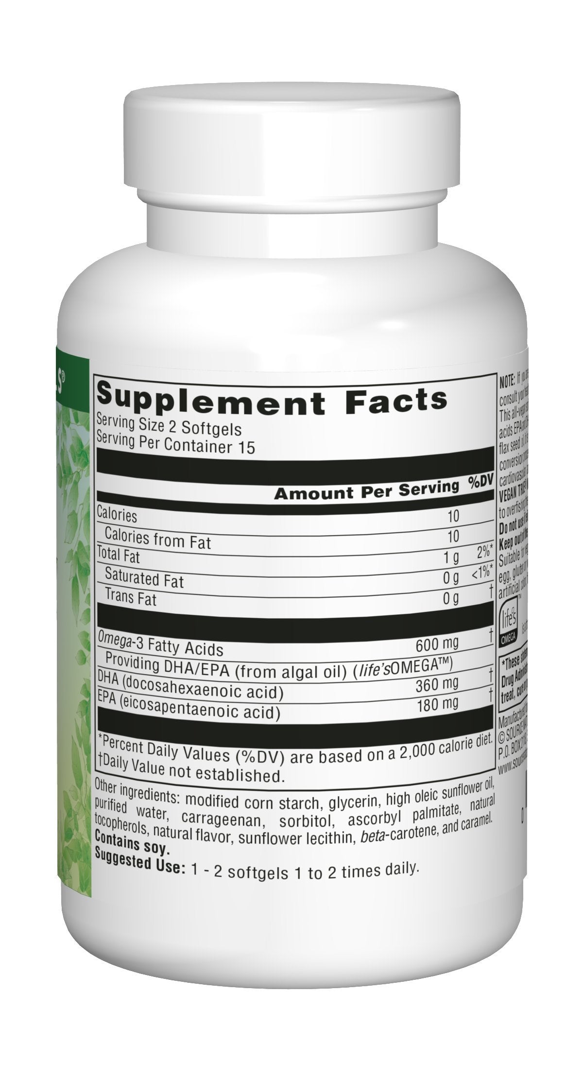 Source Naturals Vegan True, Non-Fish Omega-3s, EPA-DHA Supports Heart and Brain Health*, 300 mg - 30 Vegan Softgels