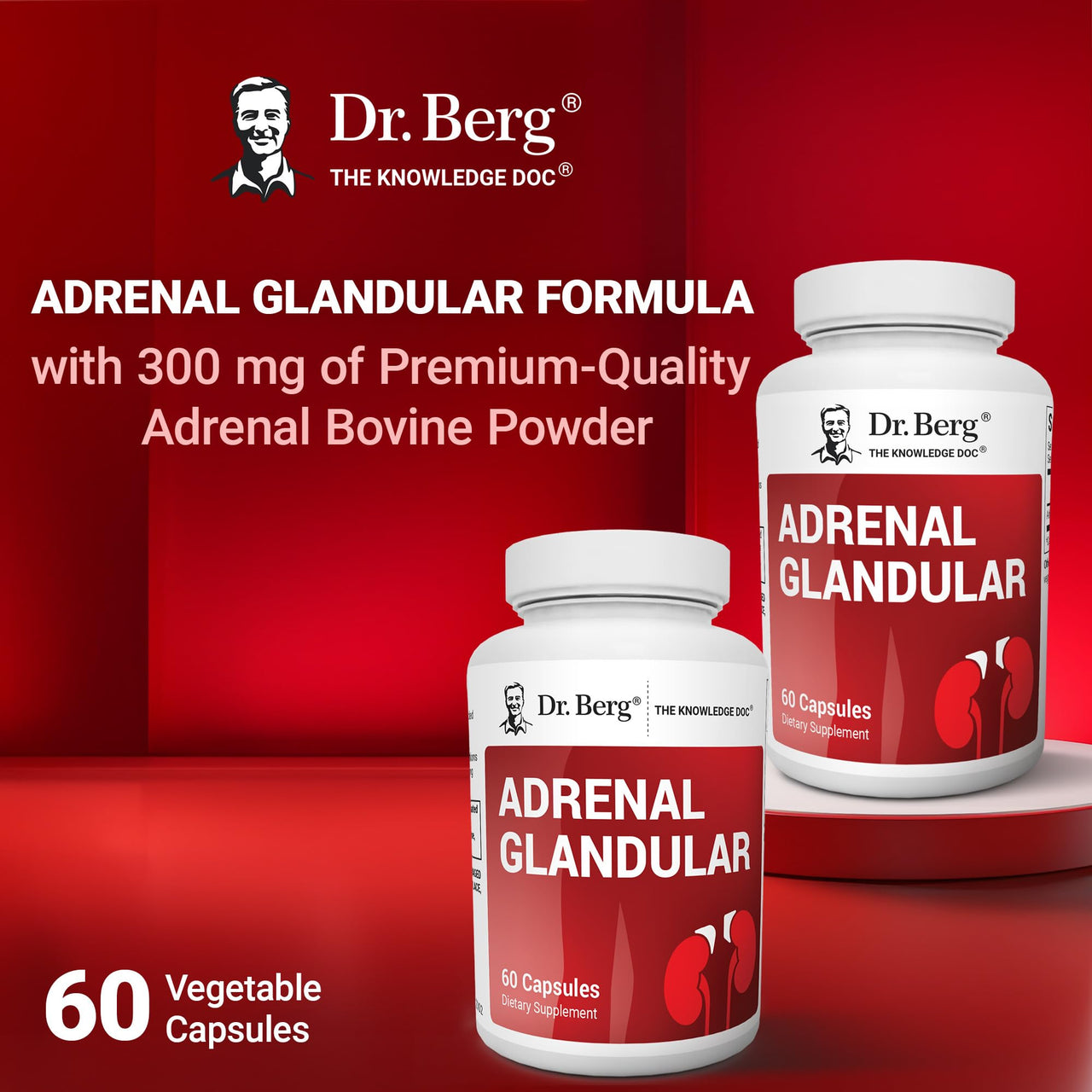 Dr. Berg Adrenal Glandular - Hormone Balance Formula That Supports Healthy Adrenal Function - Adrenal Support Supplement - 60 Capsules
