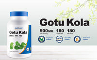 Thumbnail for Nutricost Gotu Kola 500 MG, 180 Capsules - Vegetarian Capsules, Gluten Free, Non-GMO